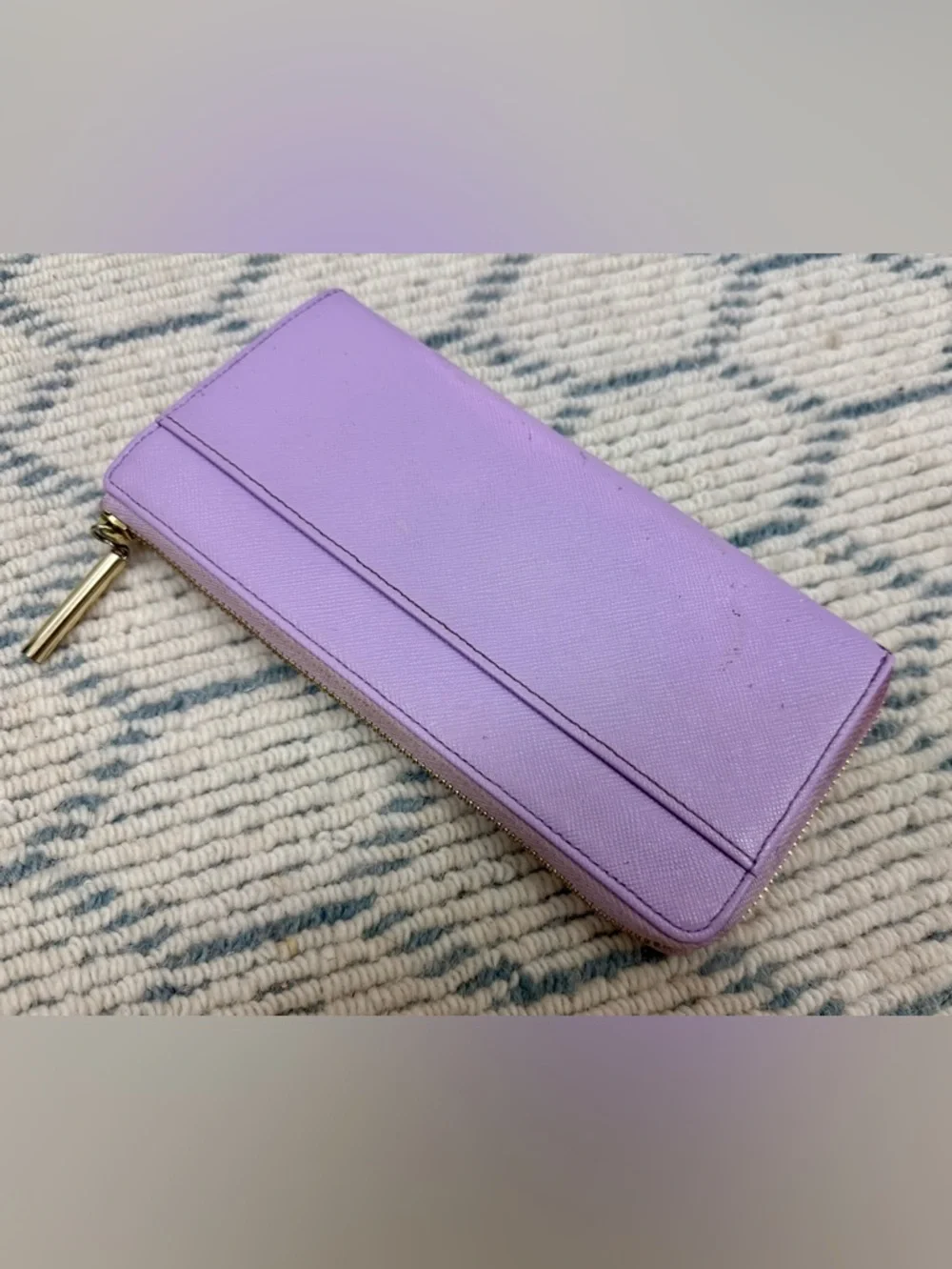 LANVIN En Bleu Lavender Floral Print Leather L-Shaped Zip Long Wallet/Clutch